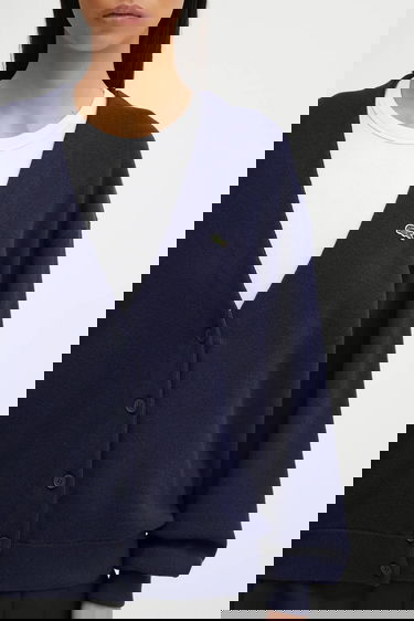 Sweater Lacoste V-Neck Button-Up Relaxed Fit Wool Blend Cardigan Mörkblå | AF4143, 3