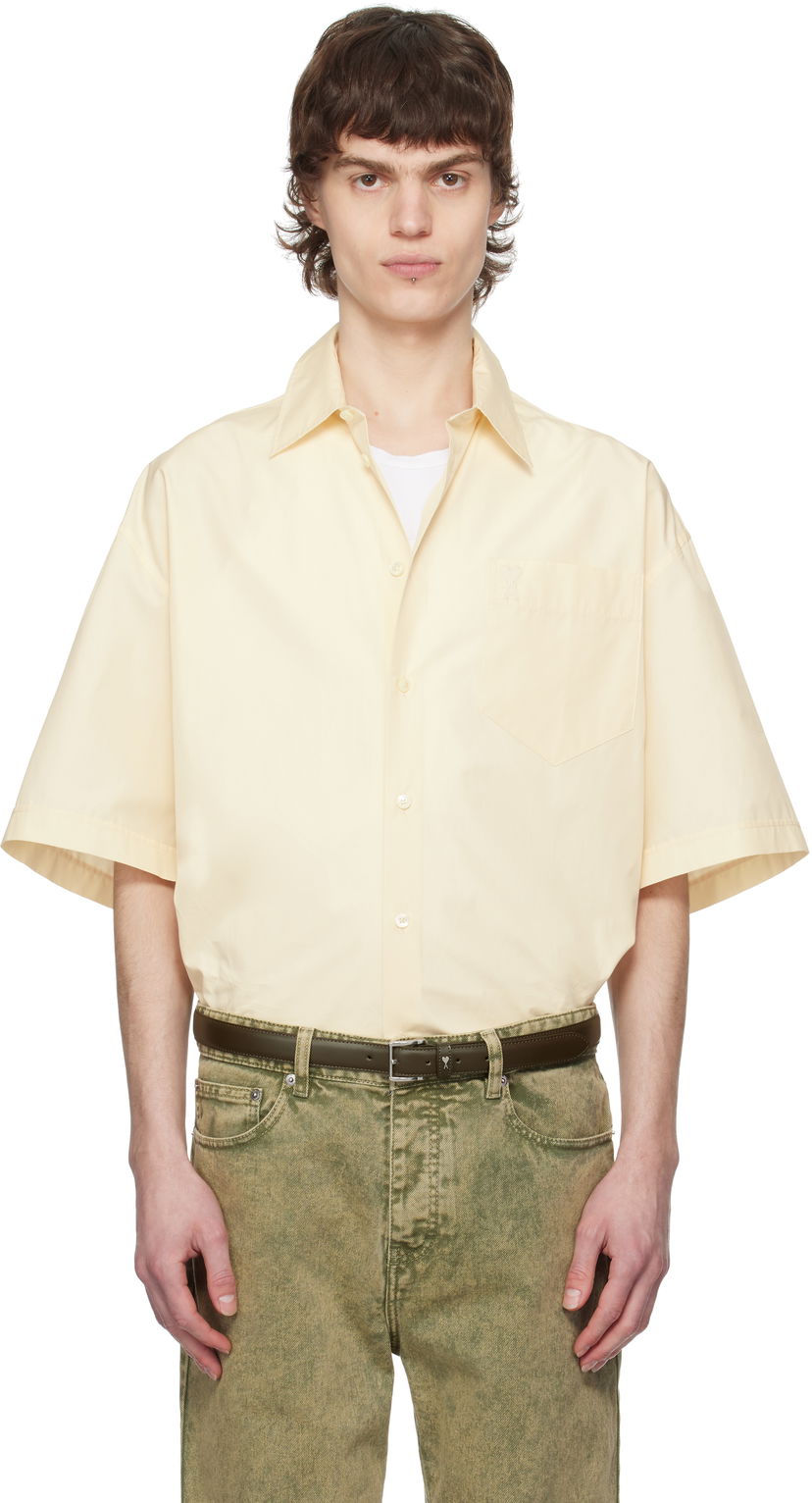 Skjorta AMI AMI Paris Boxy Fit Cotton Short Sleeve Shirt Gul | HSH240.CO0076