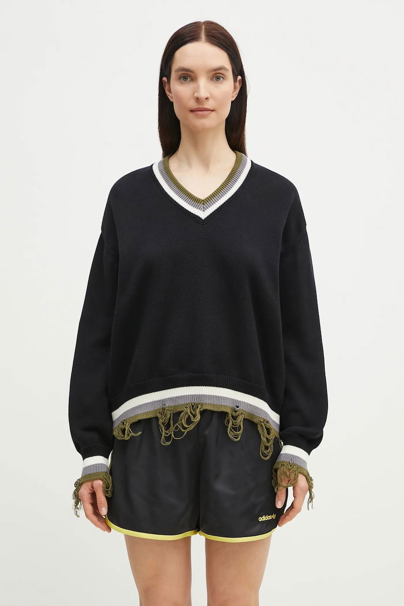 Sweater Ottolinger Ottolinger Oversized Distressed V-Neck Sweater Svart | 107.101407.02