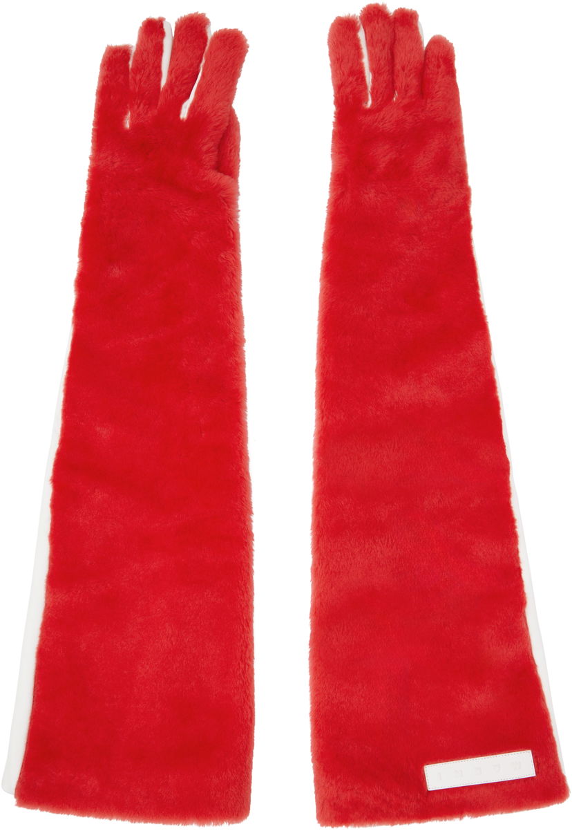 Handskar Marni Marni Long Faux-Fur Gloves Röd | GNMC0052X0 ULM121
