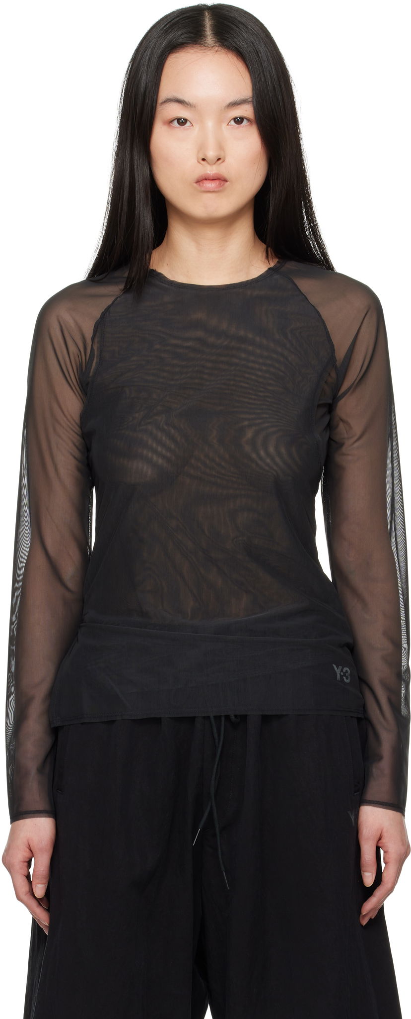 T-shirt Y-3 Y-3 Mesh Fitted Long Sleeve T-Shirt Svart | JD1455