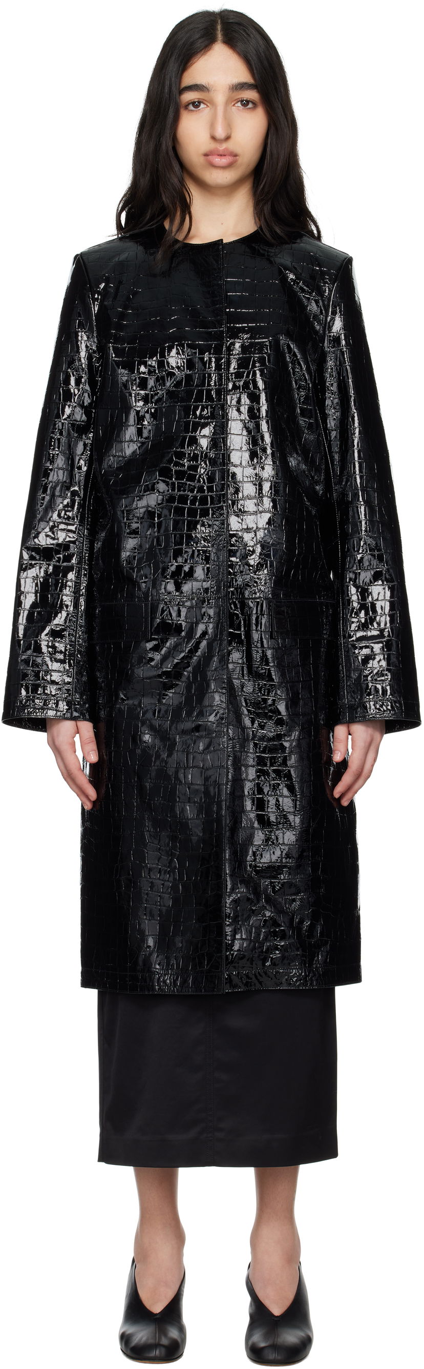 Rockar TOTEME TOTEME Croco-Embossed Leather Coat Svart | 252-WRO0219-LE0129
