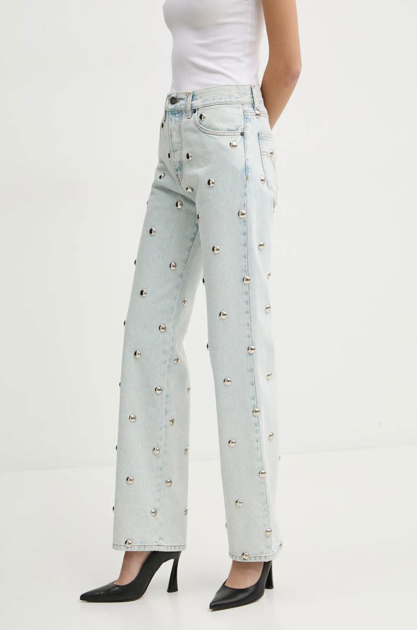 Jeans Fiorucci Fiorucci High-Waisted Studded Wide-Leg Jeans Blå | U01FMDJE075DN06DN08