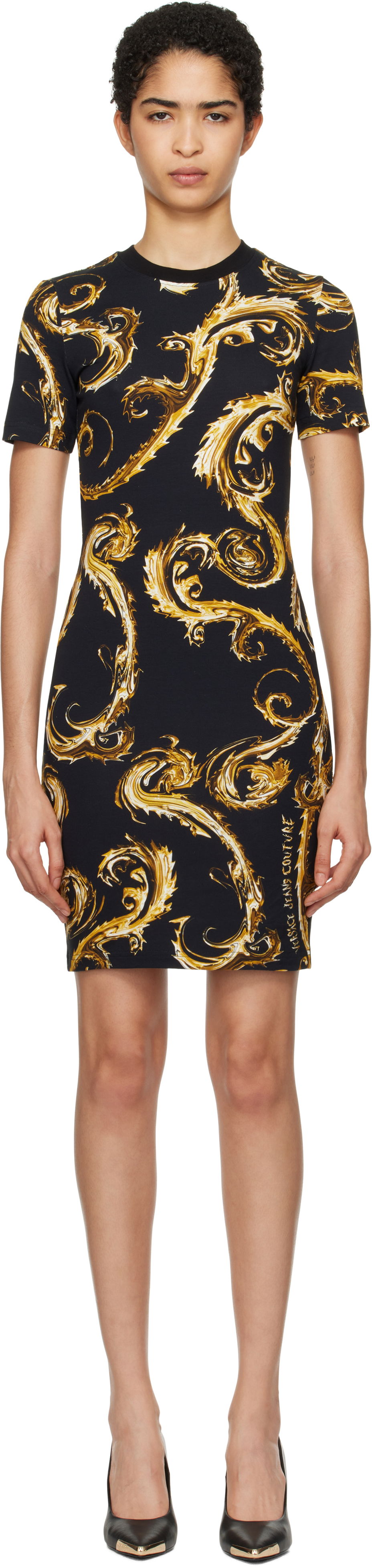 Klä Versace Couture Print T-Shirt Minidress Svart | E77HAO939_EJS409, 0