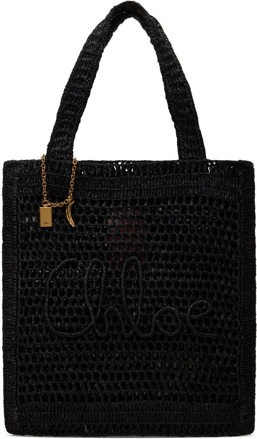 Tygpåse CHLOÉ Chloé Summer Banana Raffia Tote Svart | CH25US901P08
