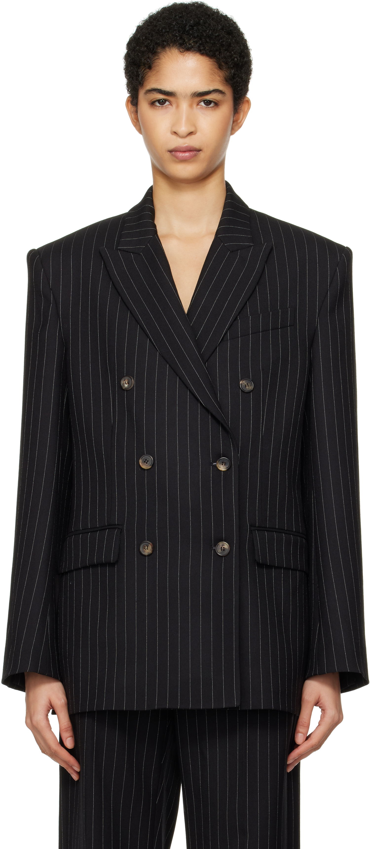 Jacka WARDROBE.NYC Double Breasted Pinstripe Blazer Svart | W4007F24PS, 0