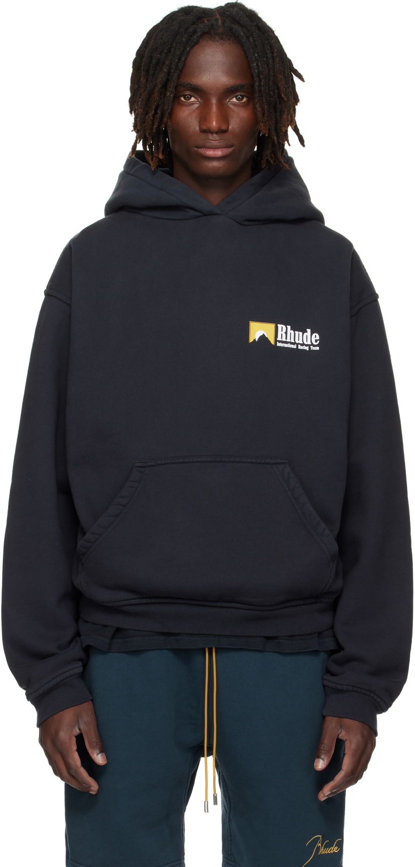 Sweatshirt Rhude Rhude International Racing Logo Hoodie Svart | RHPF25HO07012