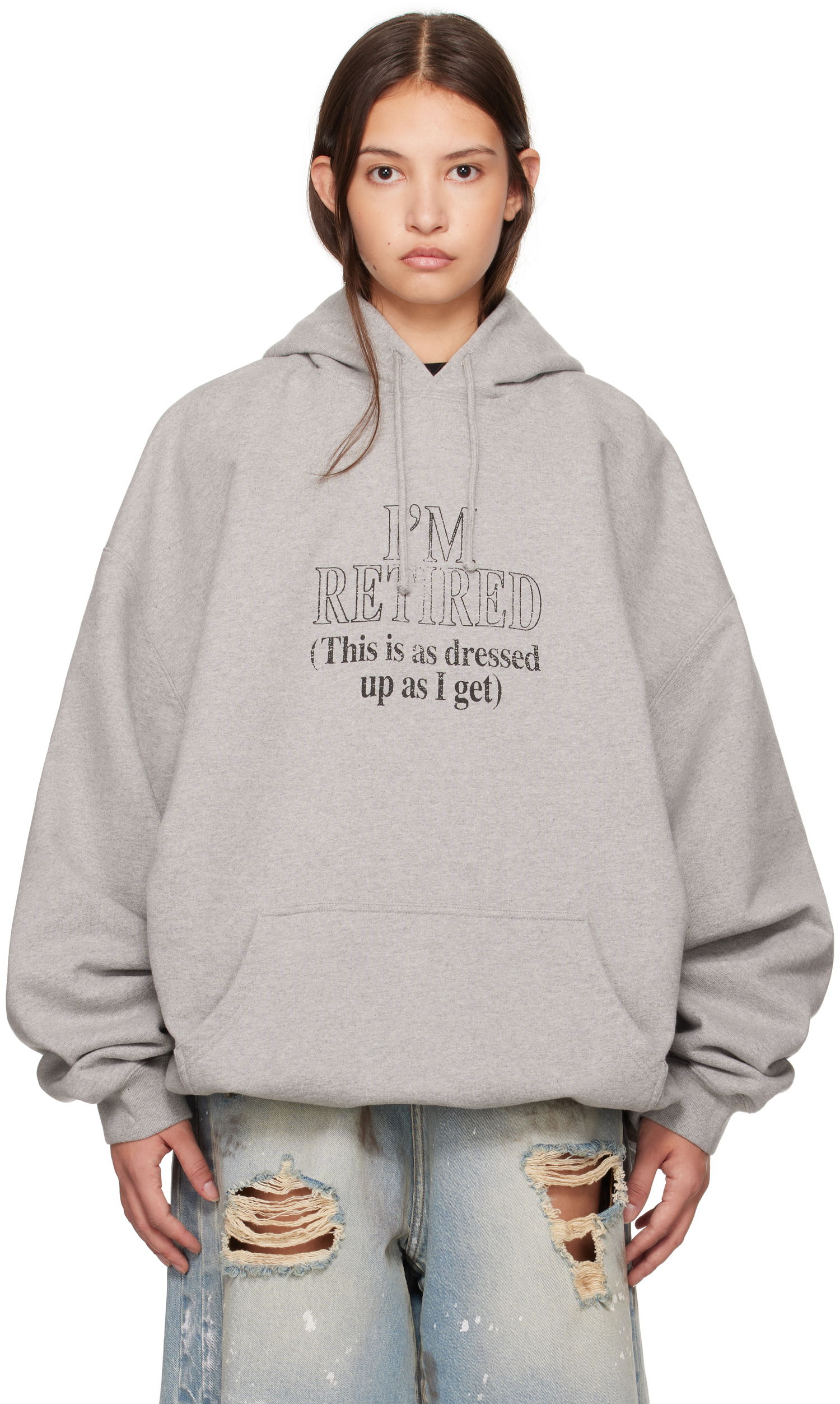Sweatshirt VETEMENTS 'I'm Retired' Oversized Hoodie Grå | UA66HD710G, 0