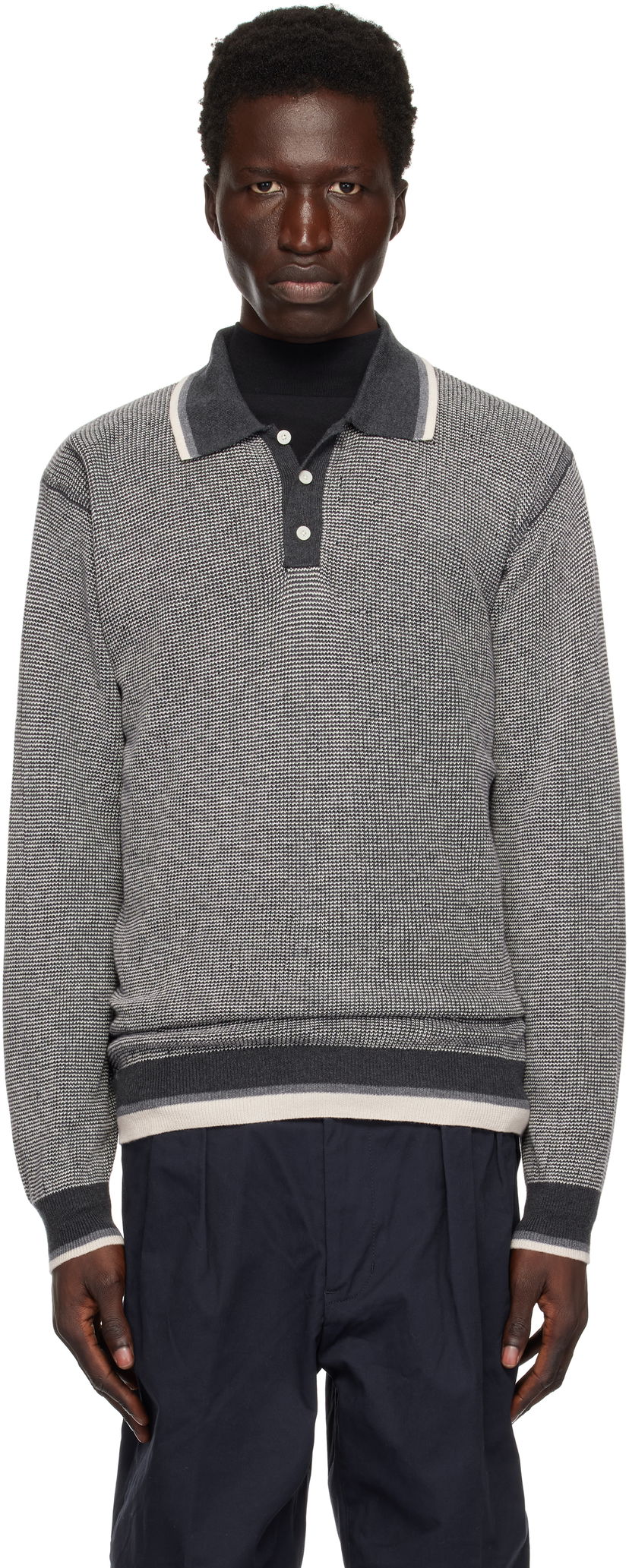 Polotröja BEAMS BEAMS PLUS Knit Collar Line Polo Grå | 38120030156