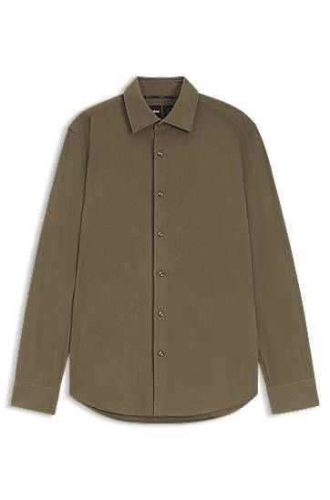Skjorta BOSS Regular-fit shirt in baby corduroy Grön | 50550679