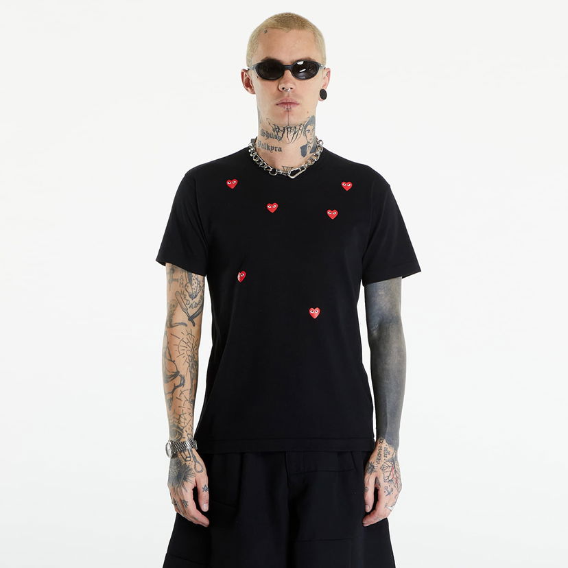 T-shirt Comme des Garçons PLAY Short Sleeve Logo Print T-Shirt UNISEX Black Svart | AXT338 black
