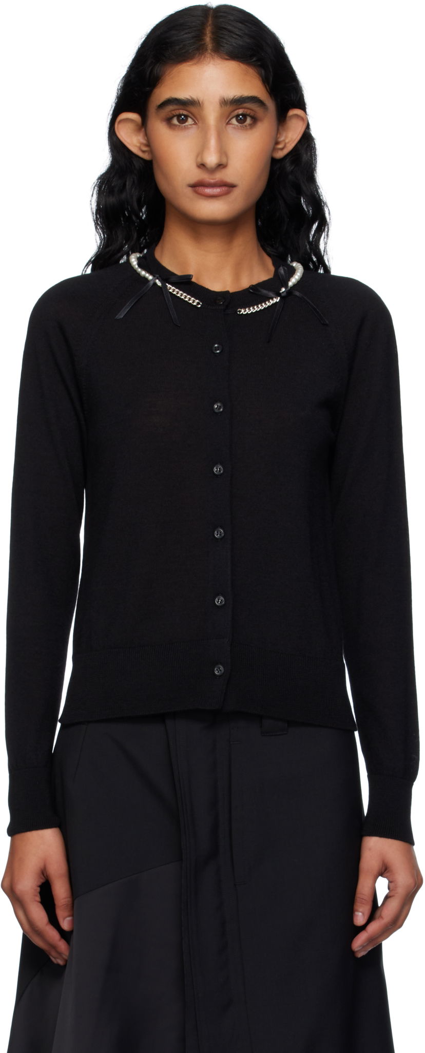 Sweater Simone Rocha Simone Rocha Pearl & Chain Bow Cardigan Svart | KMK13B 0647