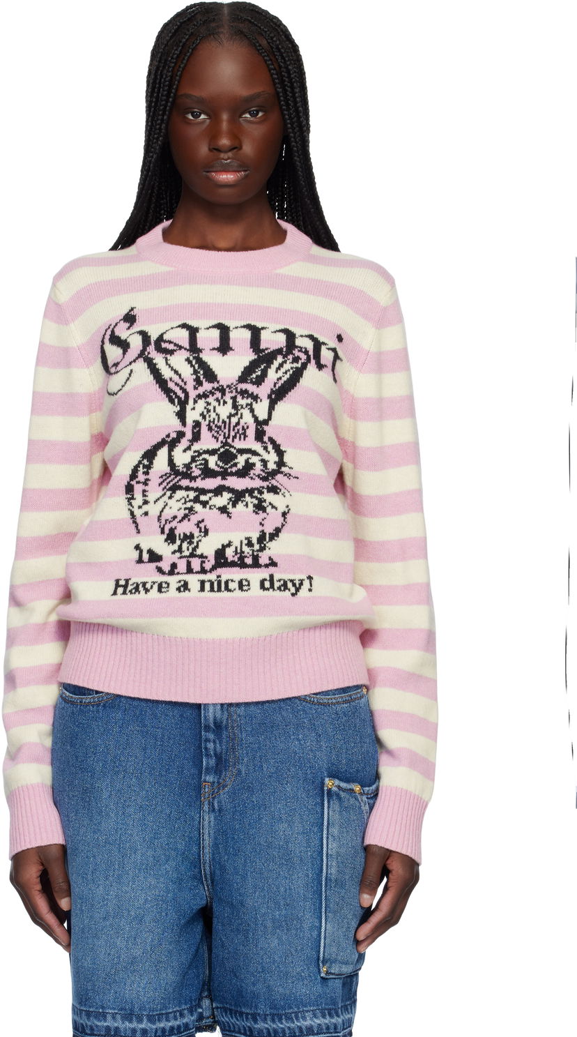 Sweater GANNI Ganni Striped Wool Bunny Sweater Rosa | K2426