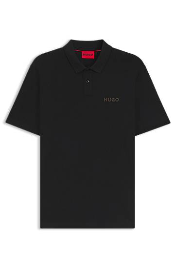 Polotröja BOSS HUGO Piqué Polo Shirt with Logo Appliqué Svart | 50542830