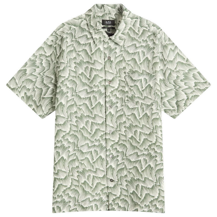 Skjorta A.P.C. A.P.C. Roy Wave Print Shirt, Size Small Grön | VIALX-H12608-KAF