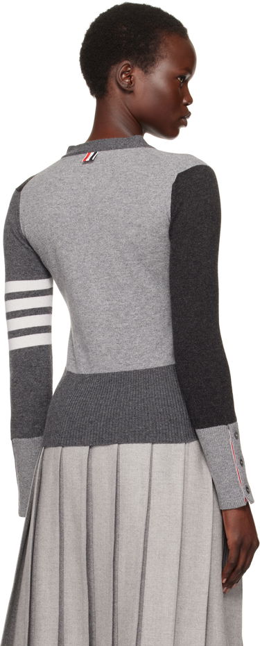Sweater Thom Browne Funmix 4-Bar V-Neck Cardigan Grå | FKC001F-00011, 2