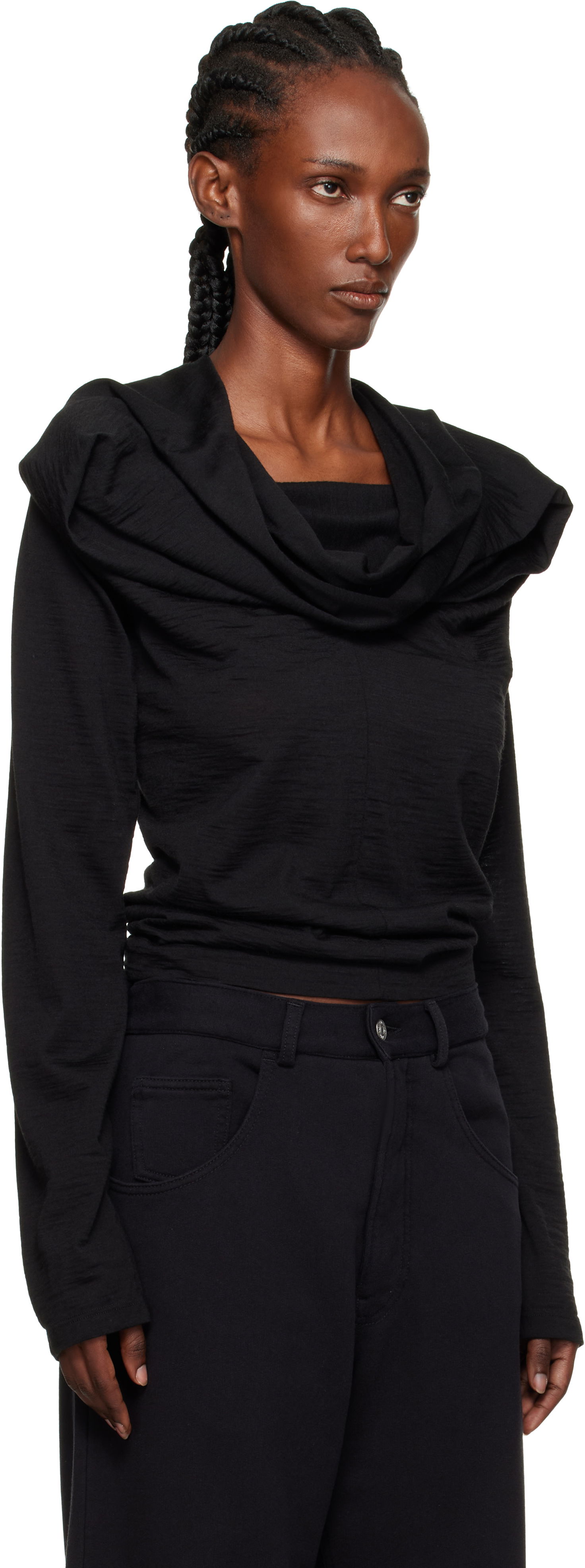 T-shirt Maison Margiela MM6 Maison Margiela Wool Jersey Cowl Neck Long Sleeve Top Svart | S52NH0031 M20124, 1