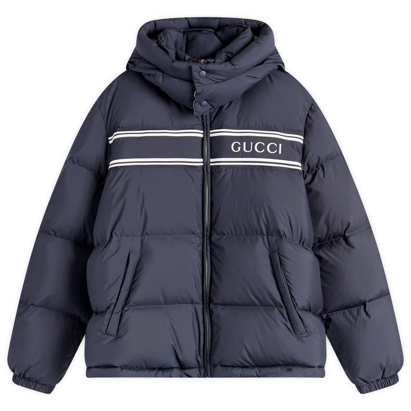 Pufferjacka Gucci Logo Hooded Down Jacket Mörkblå | 794822-Z8BTA-4215