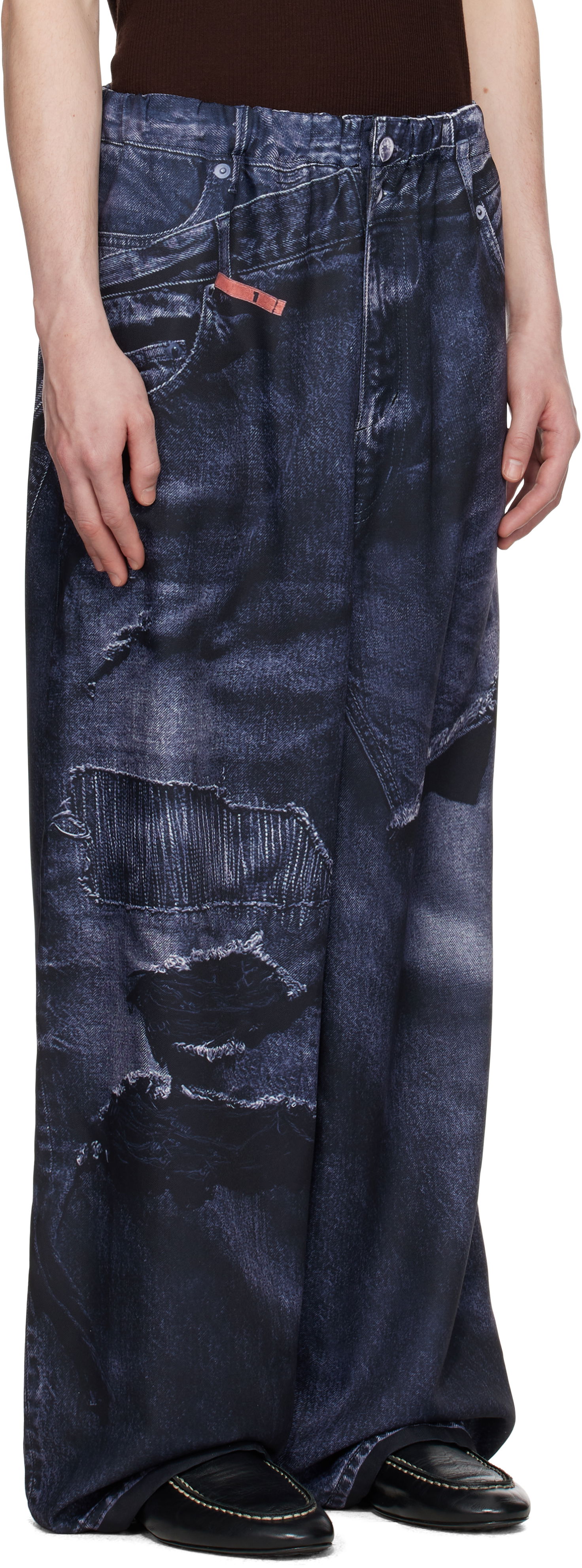Jeans Maison MIHARA YASUHIRO Maison MIHARA YASUHIRO TALKING ABOUT THE ABSTRACTION Edition Trompe-l'oeil Wide Leg Trousers Blå | C14PT404, 1