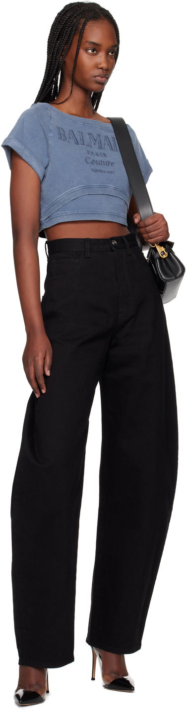 Crop top Balmain Balmain Cropped Couture Embroidered T-Shirt Blå | EF1EE121BC96, 3