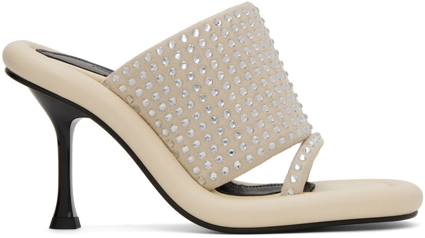 Tillbehör JW Anderson JW Anderson Bumper-Tube Crystal-Embellished Heeled Mules Beige | ANW40011A
