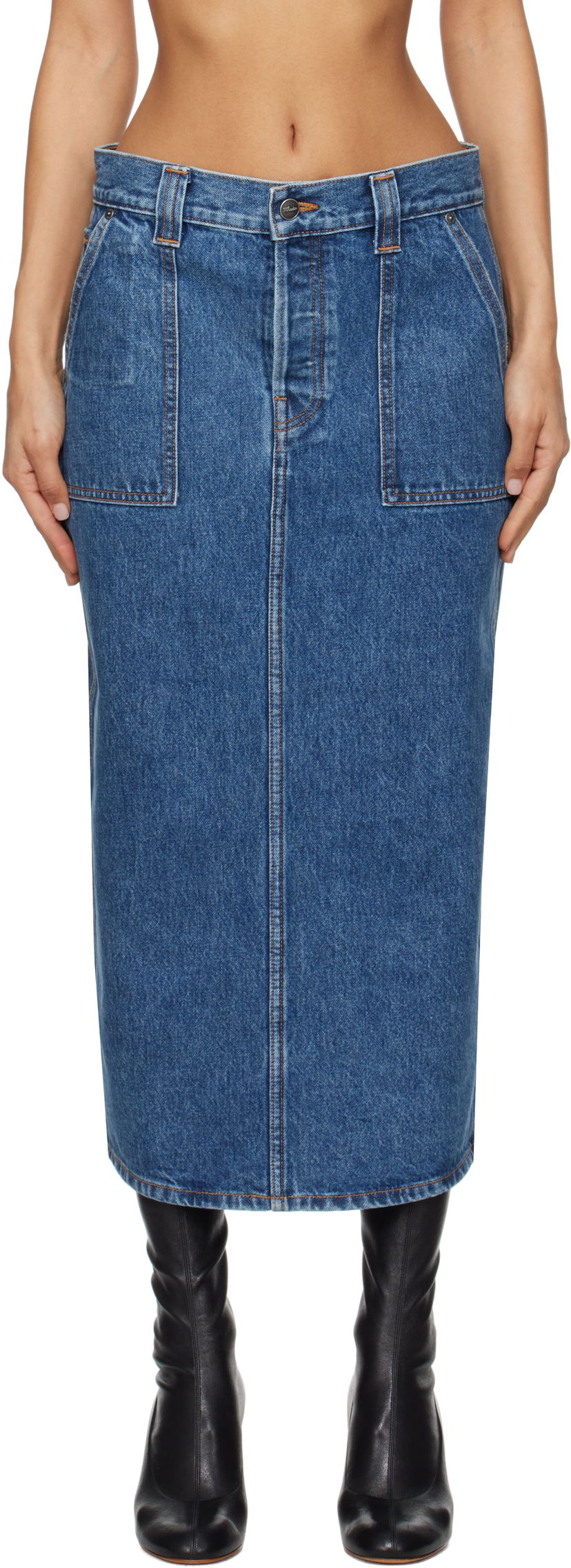 Kjol Khaite Genevieve Denim Midi Skirt Blå | 1159908009