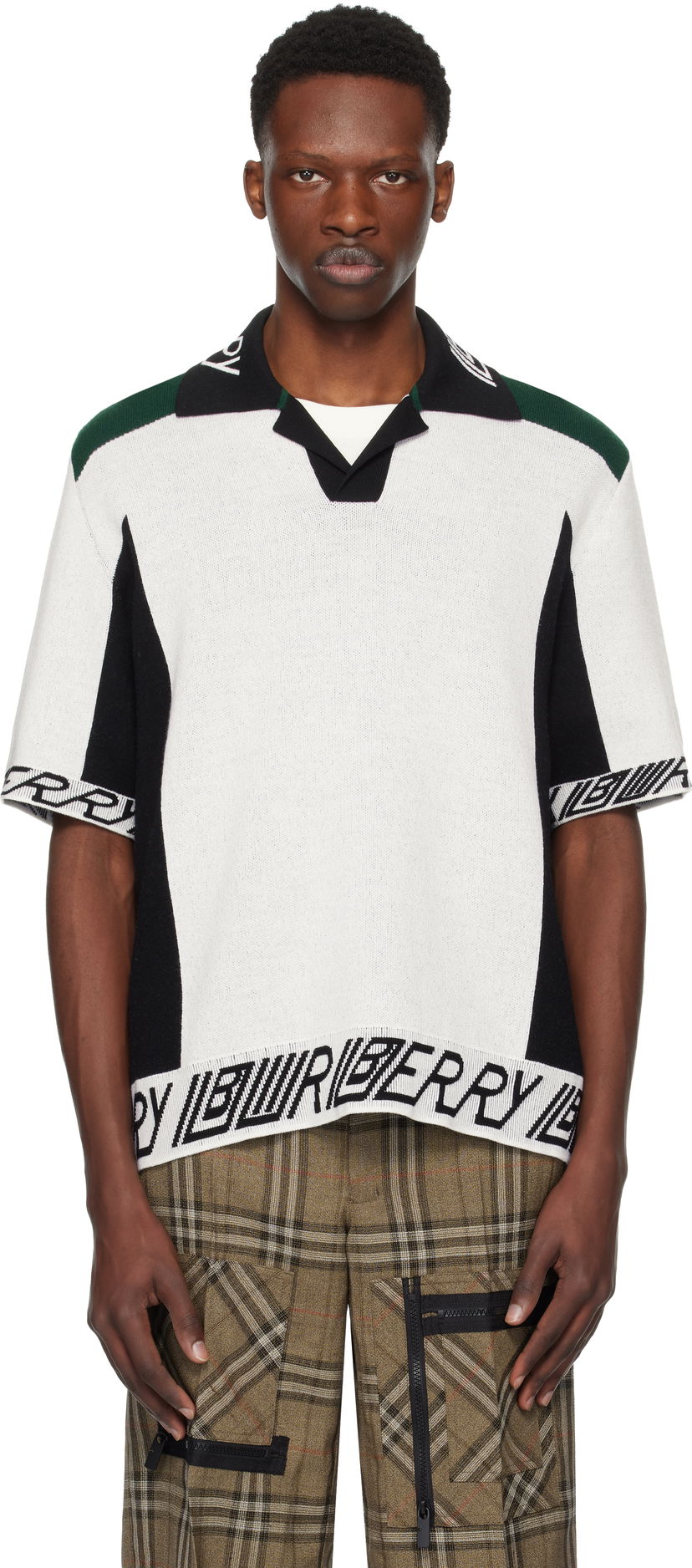 Sweater Burberry Burberry Logo Trim Wool Polo Vit | 8110074