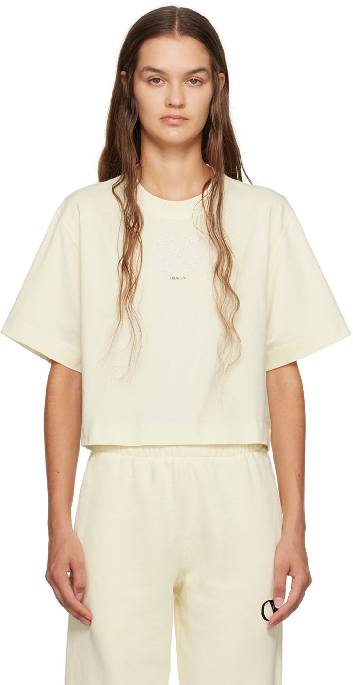 T-shirt Off-White Small Arrow Pearls T-Shirt Beige | OWAA090F23JER0026110