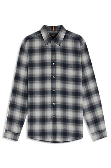 Skjorta BOSS Regular-fit Plaid Cotton Flannel Button-Down Shirt Grå | 50549430