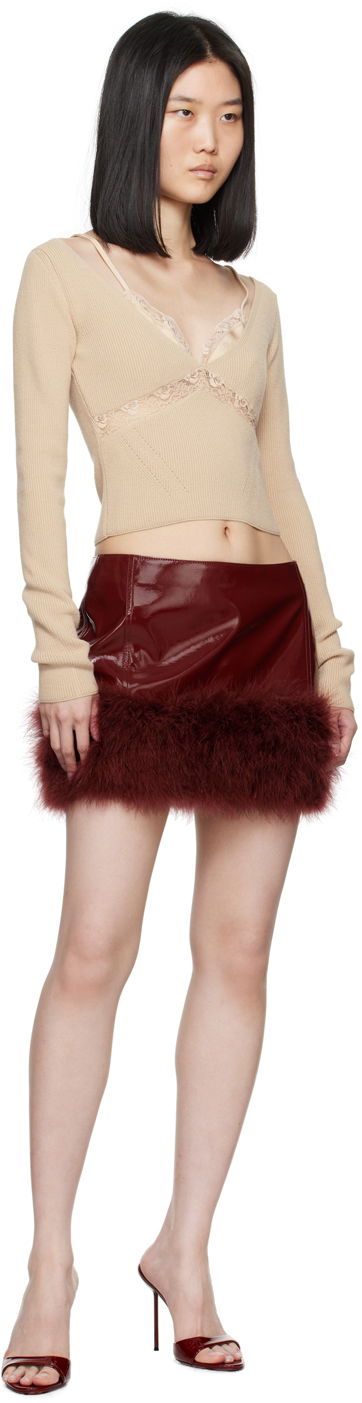 Crop top Blumarine Lace Trimmed Knit Top Beige | A422M460A, 3