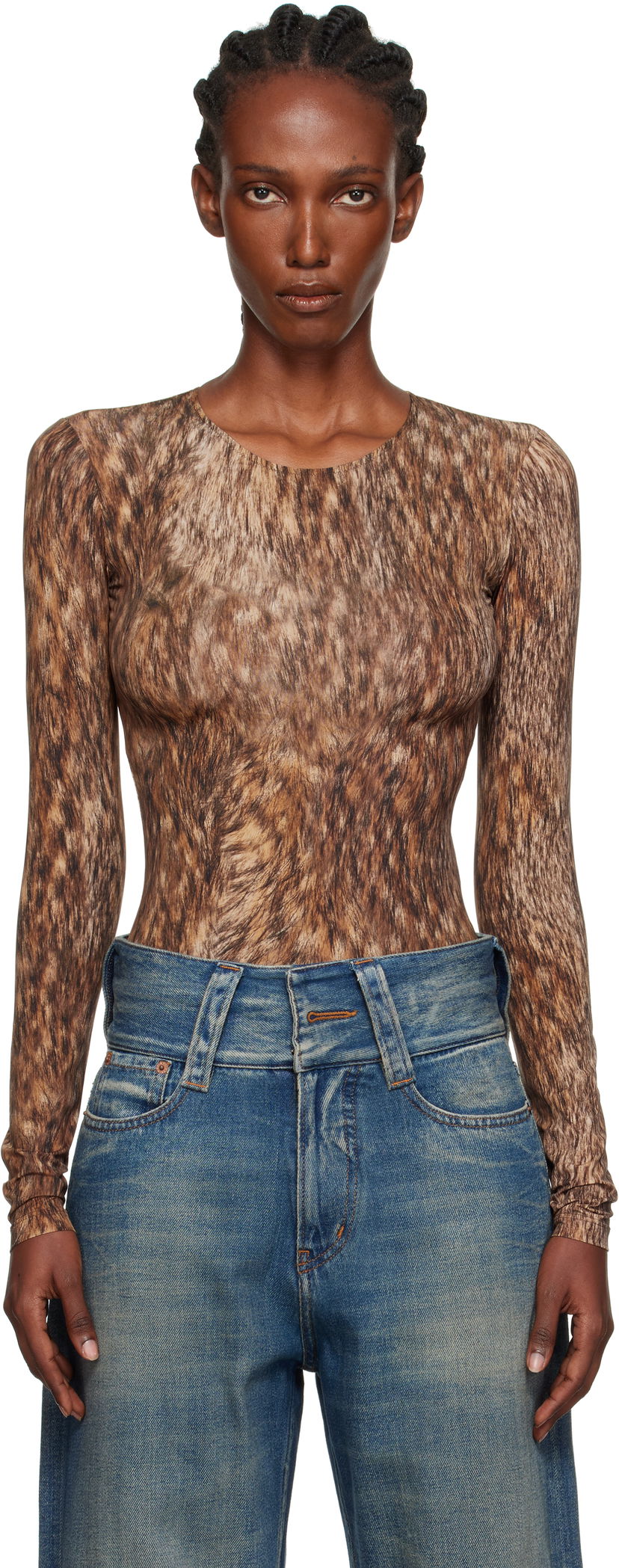 Kropp Maison Margiela MM6 Maison Margiela Printed Jersey Bodysuit Brun | S52NA0074 M20112