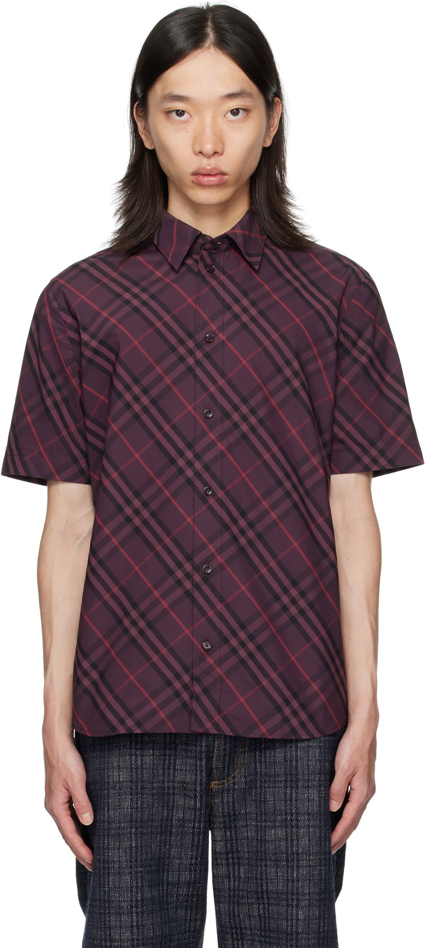 Skjorta Burberry Burberry Robert Check Short Sleeve Shirt Bourgogne | 8115157