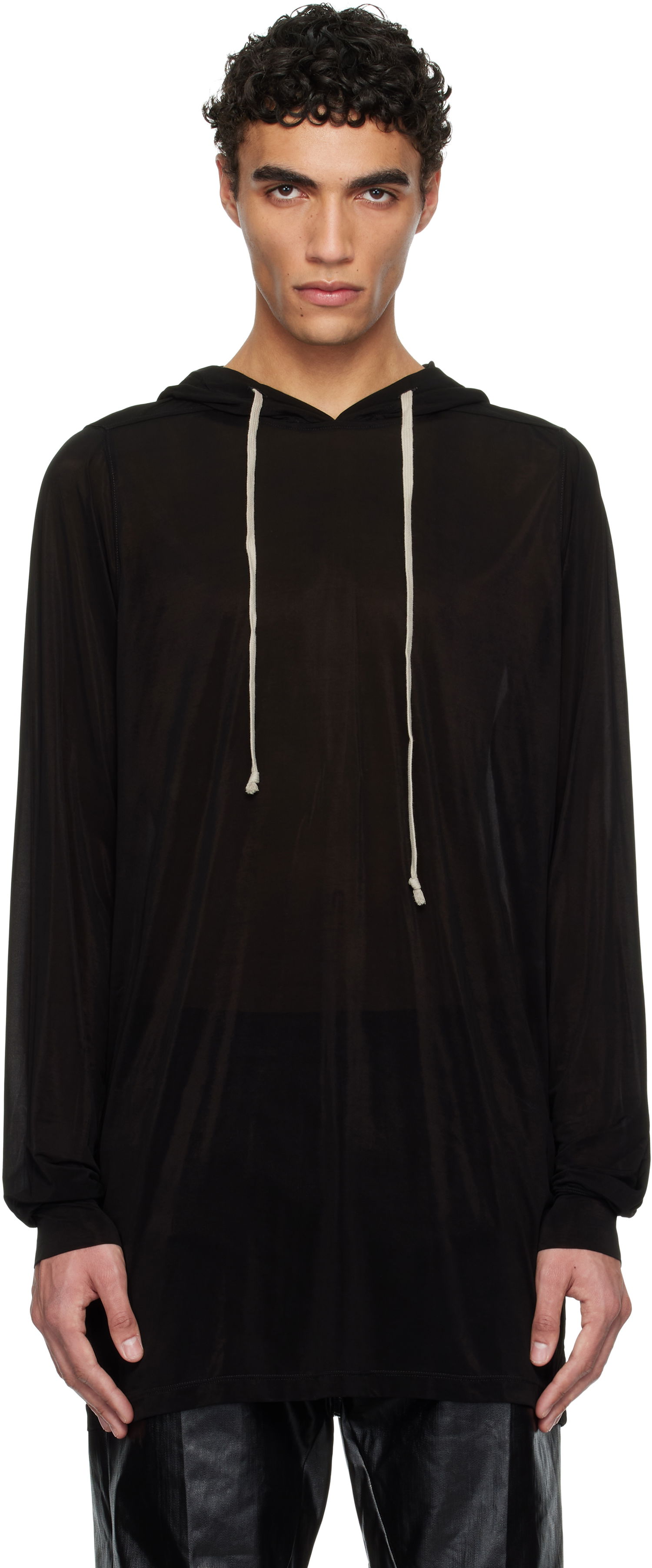 Sweatshirt Rick Owens Rick Owens Hollywood Stretch Cupro Jersey Hoodie Svart | RU01E5285 BZ, 0