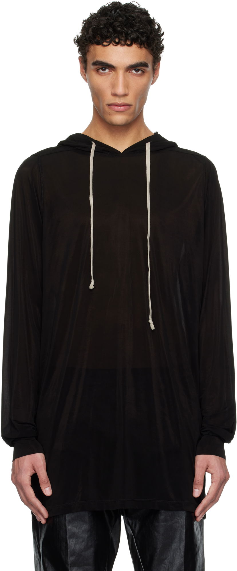 Sweatshirt Rick Owens Rick Owens Hollywood Stretch Cupro Jersey Hoodie Svart | RU01E5285 BZ