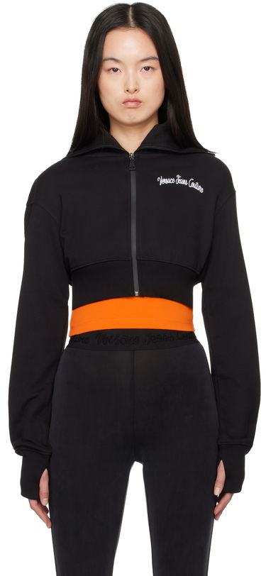 Sweatshirt Versace Versace Jeans Couture Embroidered Logo Crop Zip Hoodie Svart | E78HAIC08_ECF00C, 0