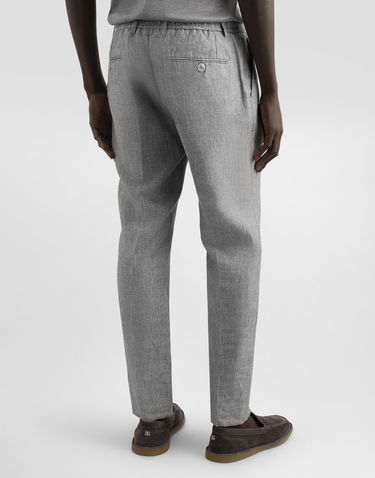 Byxor Dolce & Gabbana Dolce & Gabbana Washed Linen Canvas Cropped Trousers Grå | GV4EETFU4MFS8290, 2