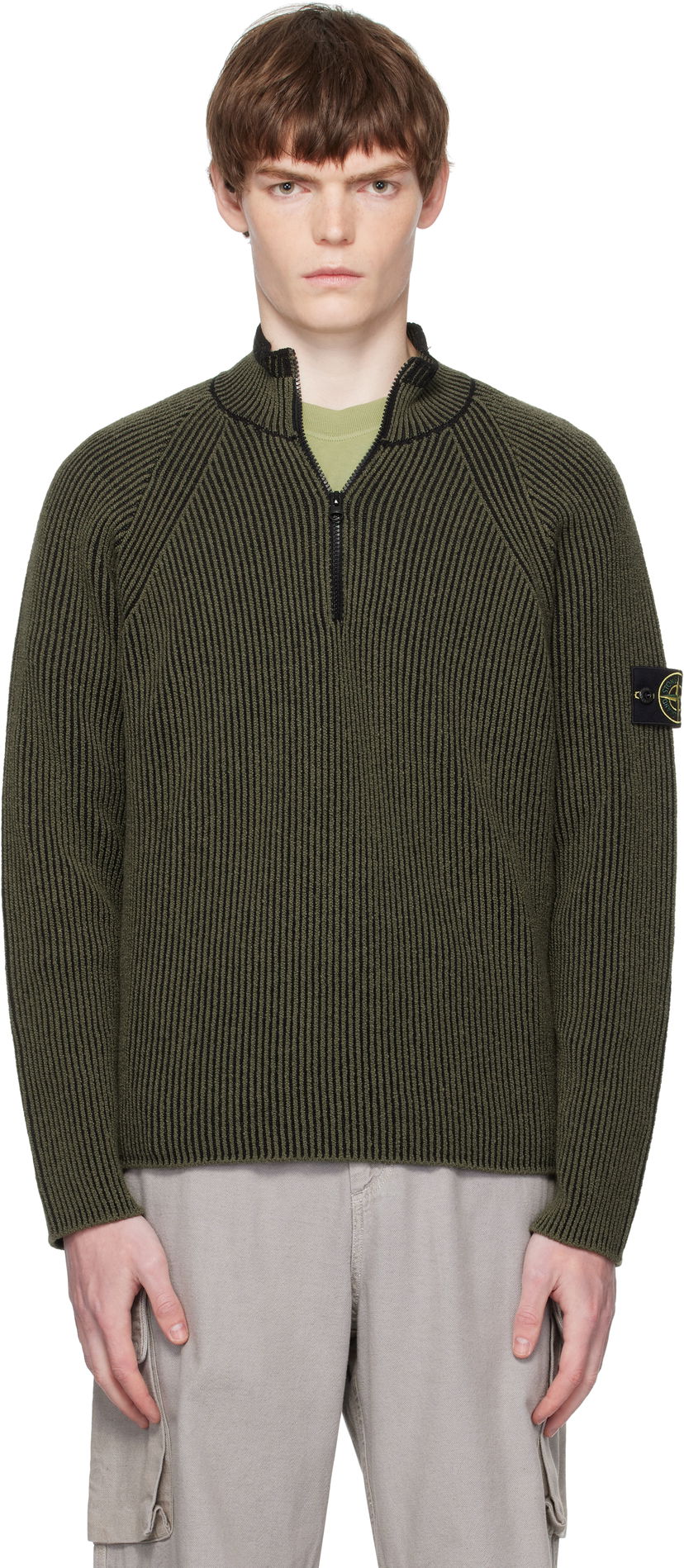 Sweater Stone Island Stone Island Full Rib RWS Wool Quarter-Zip Sweatshirt Grön | K2S15 5100024 S00L7