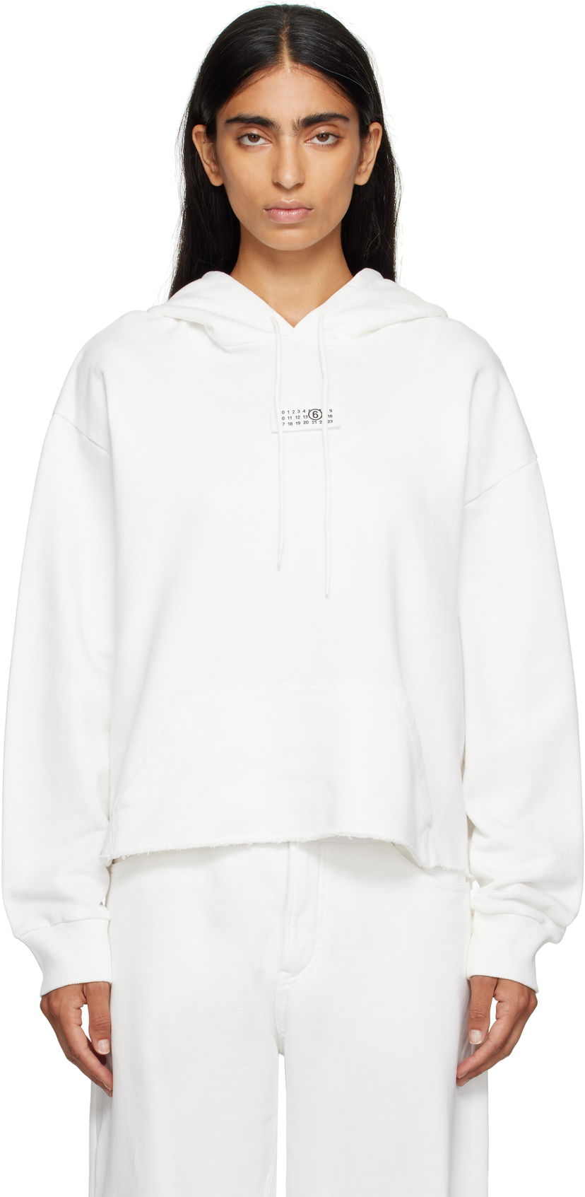 Sweatshirt Maison Margiela MM6 Maison Margiela Logo Patch Cropped Hoodie Vit | S52GU0234 M25025