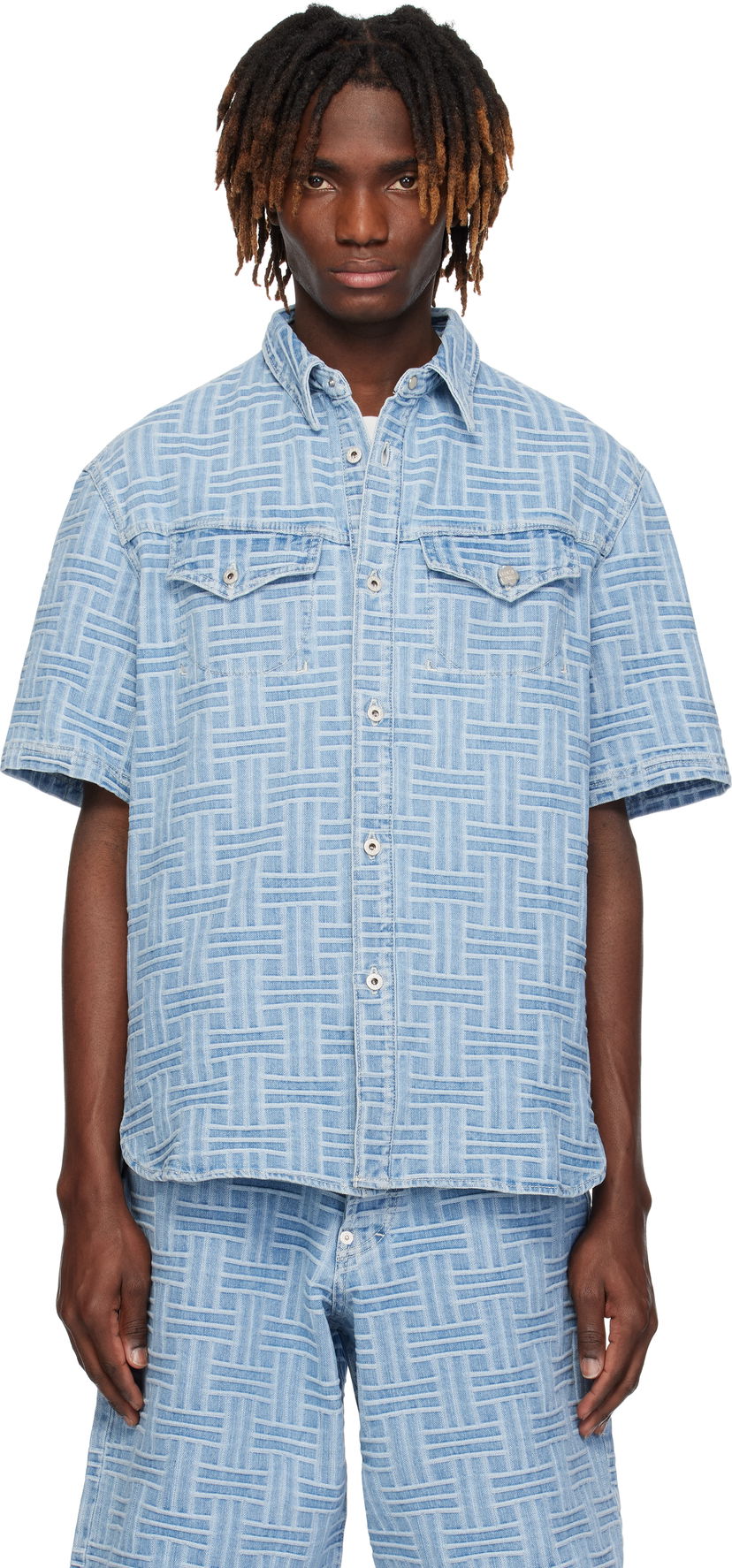 Skjorta KENZO Kenzo Paris 'KENZO Weave' Relaxed Denim Shirt Blå | FF55DC1026J4