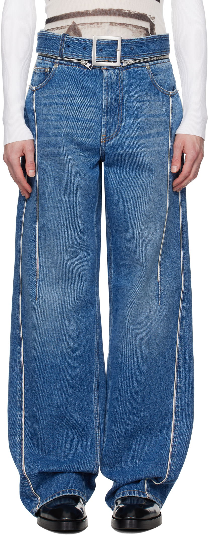 Jeans Jean Paul Gaultier Jean Paul Gaultier 'The Belted Denim' Wide-Leg Jeans Blå | 25/33-F-JE164-D013-57