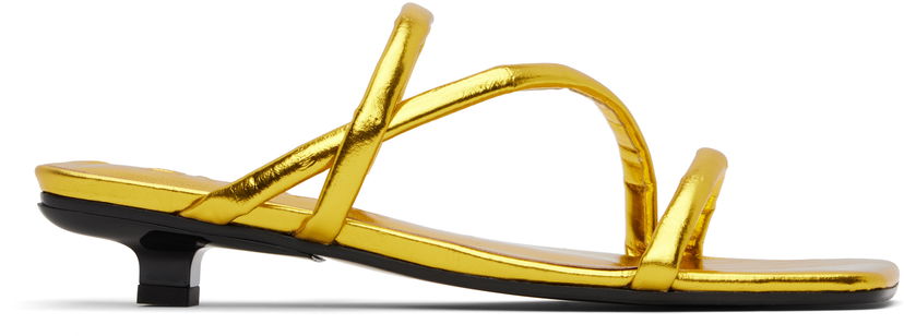 Skovård BY FAR BY FAR Morena Eel Embossed Metallic Leather Heeled Sandals Gul | MWFHO015CL035ME033PL