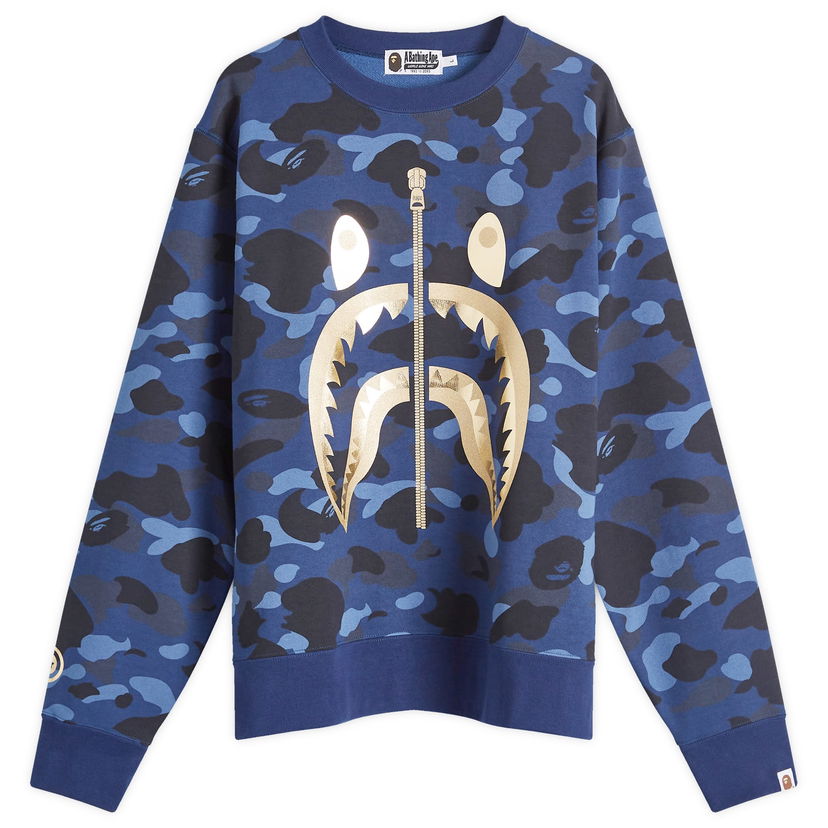 Sweatshirt BAPE A Bathing Ape Colour Camo Shark Crew Sweat Mörkblå | 001SWK301003M-NVY