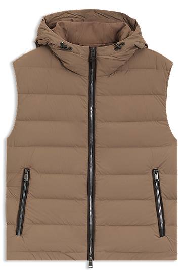 Väst BOSS Hooded Water-Repellent Down-Filled Gilet Brun | 50548618