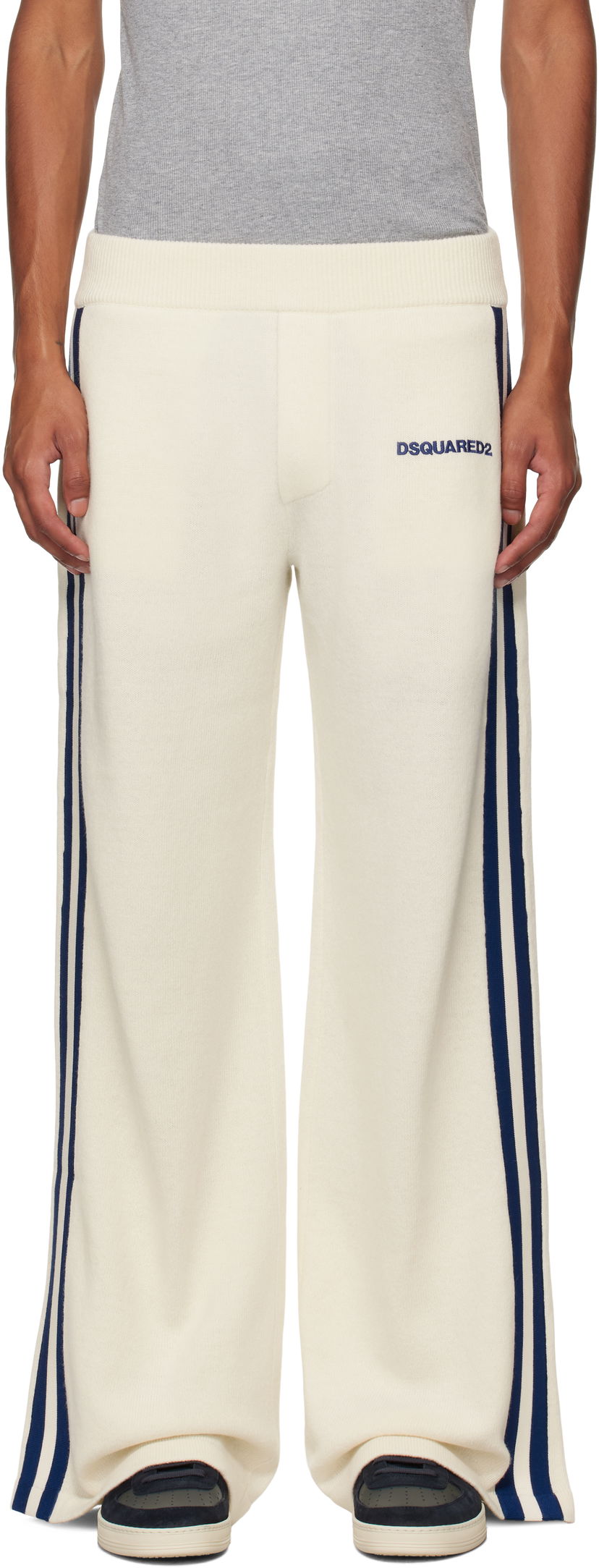 Träningsbyxor DSQUARED2 Dsquared2 Knit Sweatpants with Side Stripes Vit | S74KB0927_D13051