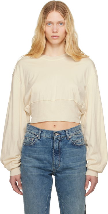 Crop top Rick Owens Rick Owens DRKSHDW Tatlin Cropped Sweatshirt Beige | DS01E3225 BHNDB, 0