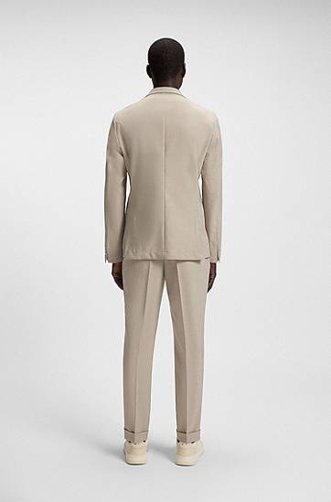 Jacka BOSS BOSS Double-Breasted Micro-Patterned Virgin Wool Blazer Beige | 50553881, 1