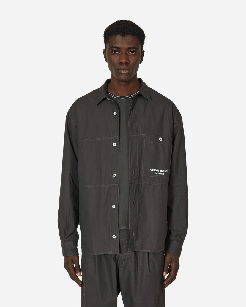 Skjorta Stone Island Marina Pleated Cotton Canvas Overshirt Grå | 8015109X3 V0065