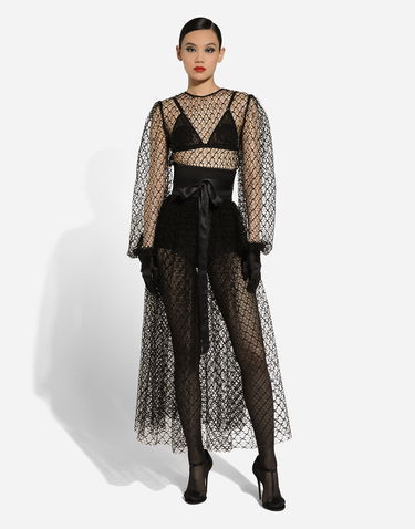 Klä Dolce & Gabbana Dolce & Gabbana Calf-Length Mesh Dress with Belt Svart | F6JOITILMBEN0000, 1