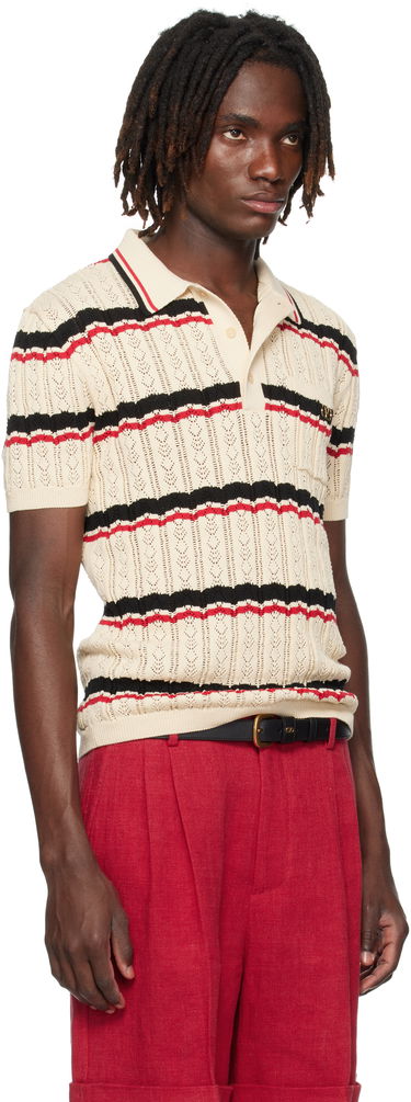Polotröja Valentino Valentino Striped Knit Polo Beige | 7V3KP03XB0S, 1