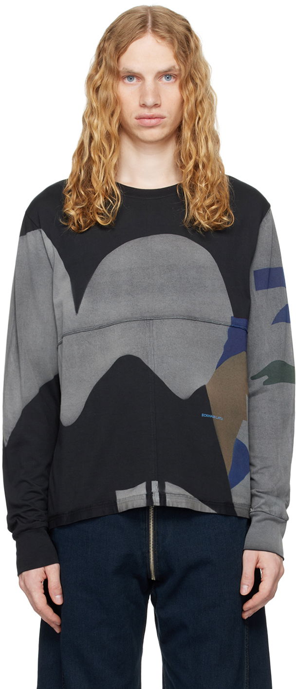 T-shirt Eckhaus Latta Lapped Long Sleeve T-shirt Svart | 302-EL-PF24-M - MYSTERY